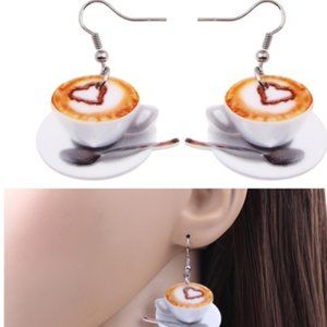 Coffee Cup and Saucer with Spoon Acrylic Earrings